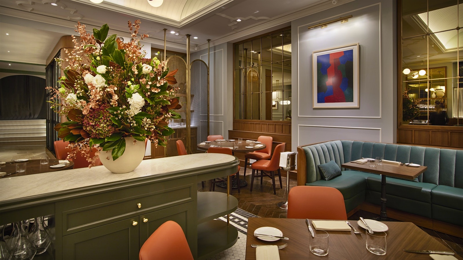 The Art Deco–inspired new interior of Café Boulud, with pieces of modern art